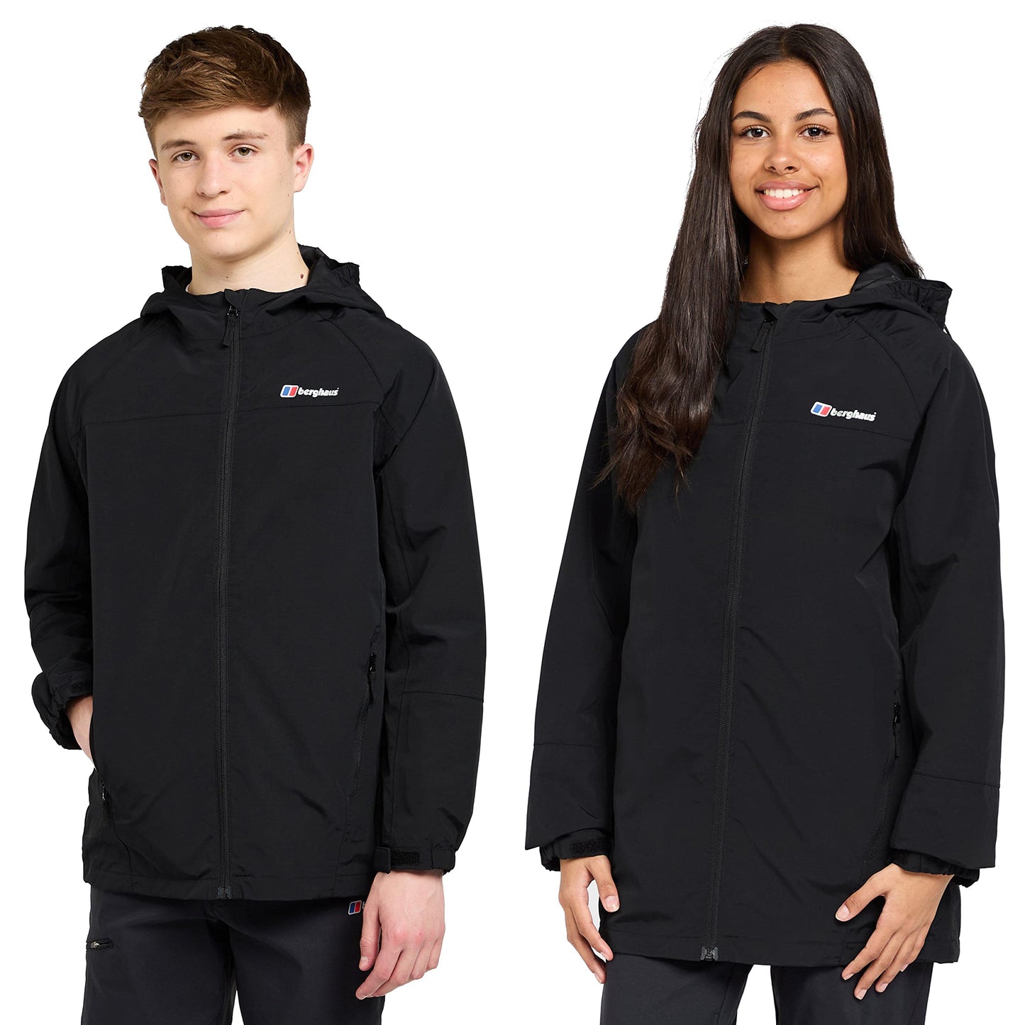 Berghaus Bowood Kids' Waterproof Jacket with Adjustable Hood, Kids' Rain Coat, Kids' Hiking & Outdoor Recreation Clothing (13 Years, Black)