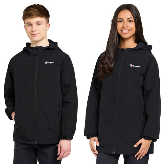 Berghaus Bowood Kids' Waterproof Jacket with Adjustable Hood, Kids' Rain Coat, Kids' Hiking & Outdoor Recreation Clothing (13 Years, Black)