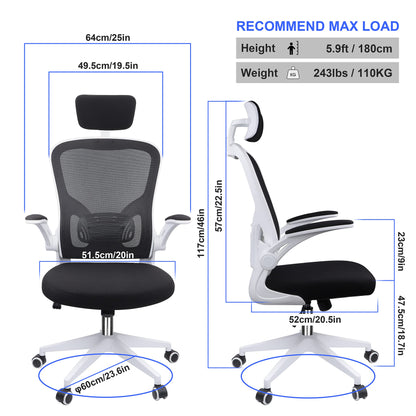 - JAJALUYA Office Chair | Mesh Computer Chair | Adjustable Headrest | Lumbar Support Desk Chair -