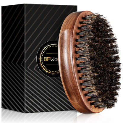 BFWood Boar Bristle Beard Brush - Black Wood Walnut Military Style