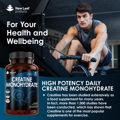 Creatine Monohydrate Capsules 3000mg - 360 Creatine Capsules (3 per Serving) 4 Months Supply- Exercise Workout Gym Supplement for Men & Women - Creatine Monohydrate Powder Capsules - UK Made