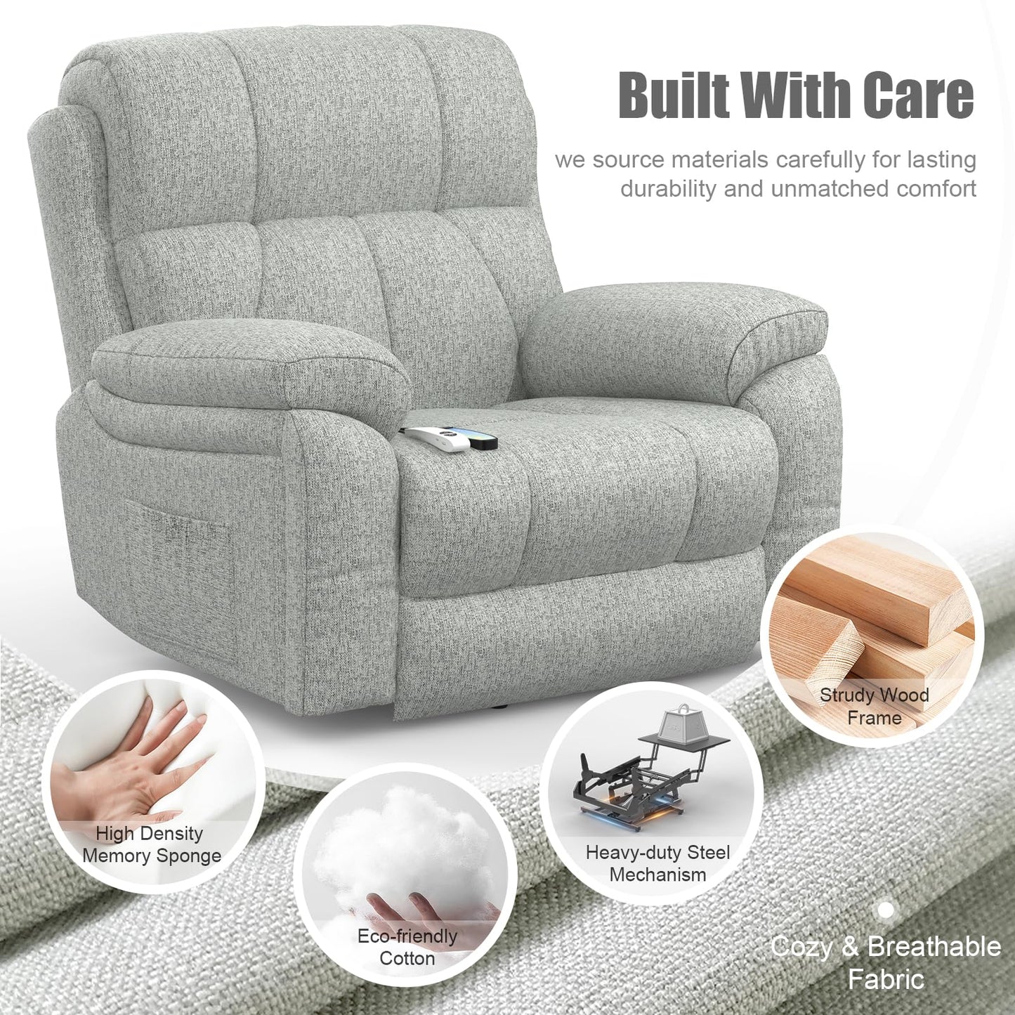 - YONISEE Lift Chair Recliners for Elderly, Recliner Chair with Massage & Heat, Extended Footrest, Oversized Recliners Armchair Lounge Sofa with Type C+USB Ports, Hidden Drink Holders, Dual Side Pockets