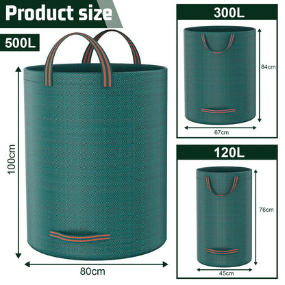 3 Sacks Garden Waste Bags Heavy Duty, Green Garden Waste Sacks Reusable, Industrial Fabric and Handles, Garden Refuse Rubbish Bag, Ideal for Collecting Plant waste grass and Leaves (500L*300L*120L)