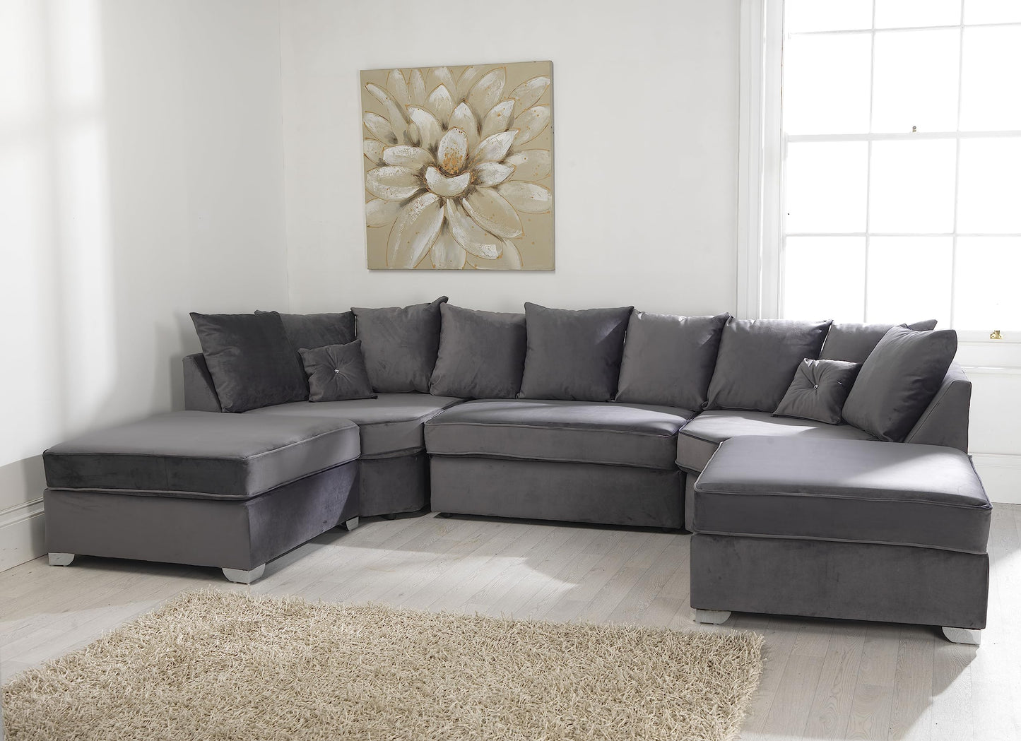 - Palm Interiors | Sofa- U-Shape | Steel Plush Fabric -