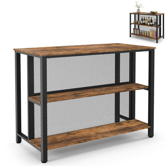 - TANGZON 3-Tier Bar Table | Metal Frame Rectangular Kitchen Table -
