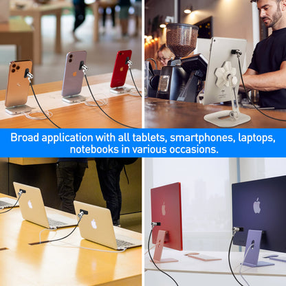AboveTEK Laptop Lock, Tablet Lock Security Cable, 2 Keys Durable Steel iPad Locking Kit w/Adhesive Anchors, Anti Theft Hardware Protection for iPhone Mobile Notebook Computer Monitor Mac Book Laptop