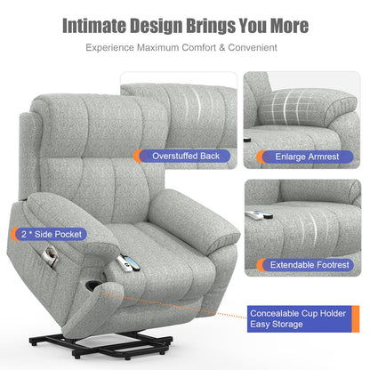 - YONISEE Lift Chair Recliners for Elderly, Recliner Chair with Massage & Heat, Extended Footrest, Oversized Recliners Armchair Lounge Sofa with Type C+USB Ports, Hidden Drink Holders, Dual Side Pockets