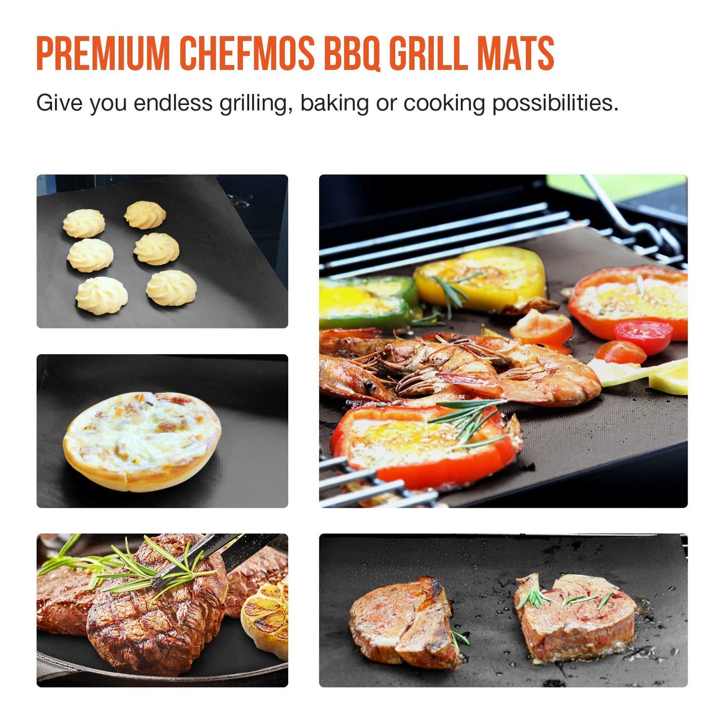 Ankier BBQ Grill Mat, Set of 8 Non Stick BBQ Baking Mats Reusable for Charcoal, Gas or Electric Grill - Easy to Clean, Heat Resistant Barbecue Sheets [Black]