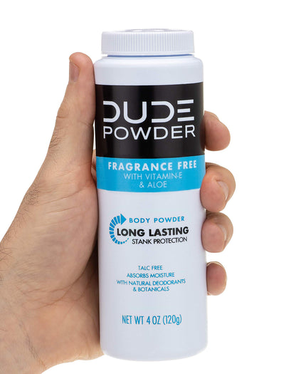- DUDE Body Powder | Fragrance Free 4 Ounce Bottle Natural Deodorizers -