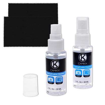 Camkix Lens and Screen Cleaning Kit - 2x cleaning spray, 2x microfiber cloth - Perfect to clean the lens of your DSLR or camera - Also great for your smartphone, tablet, notebook, etc.