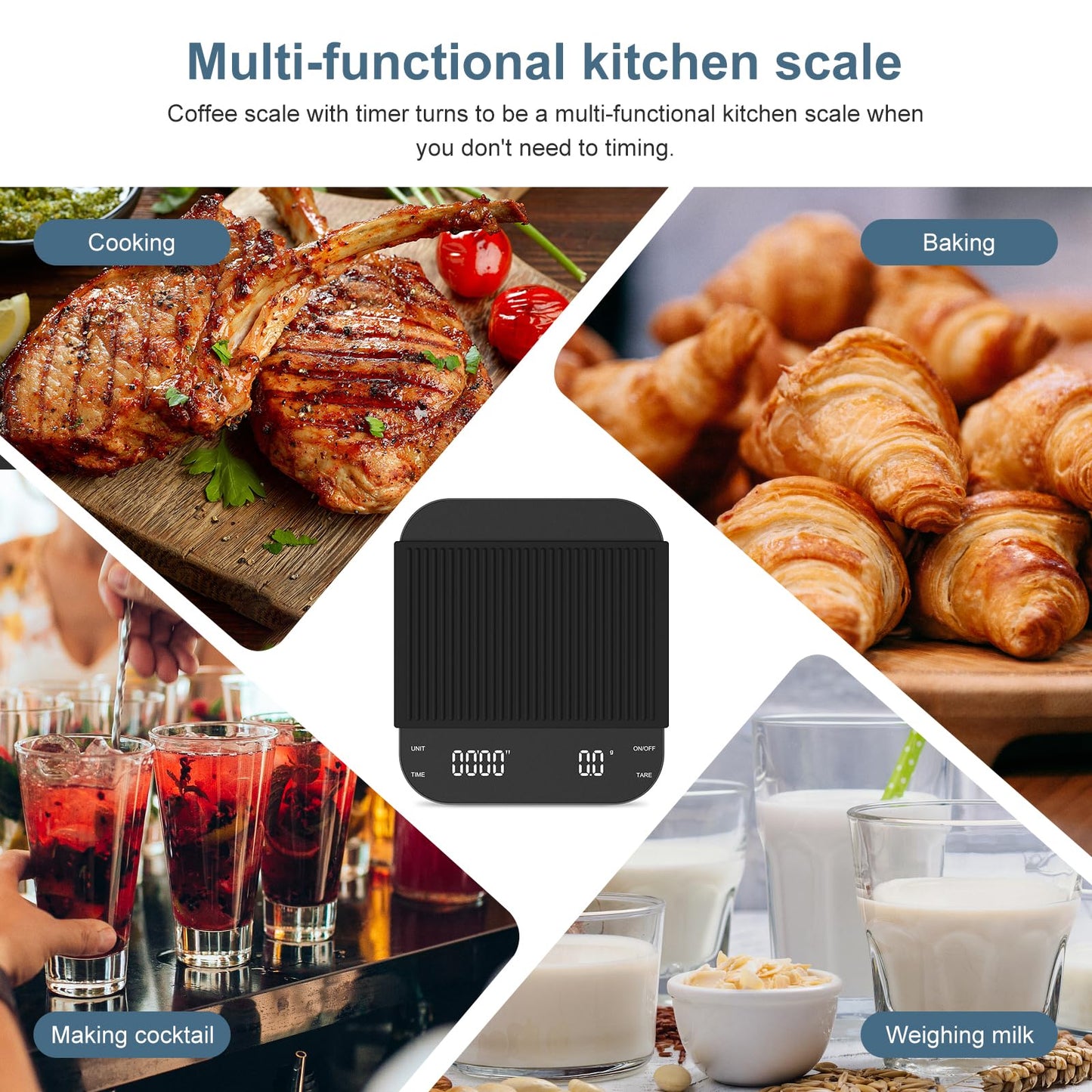 Ankilo Coffee Scales, 3 kg/0.1 g Digital Kitchen Coffee Scales with Timer High Precision Sensor, USB Rechargeable LED High Display Espresso Scale Compatible with Various Brewing Methods