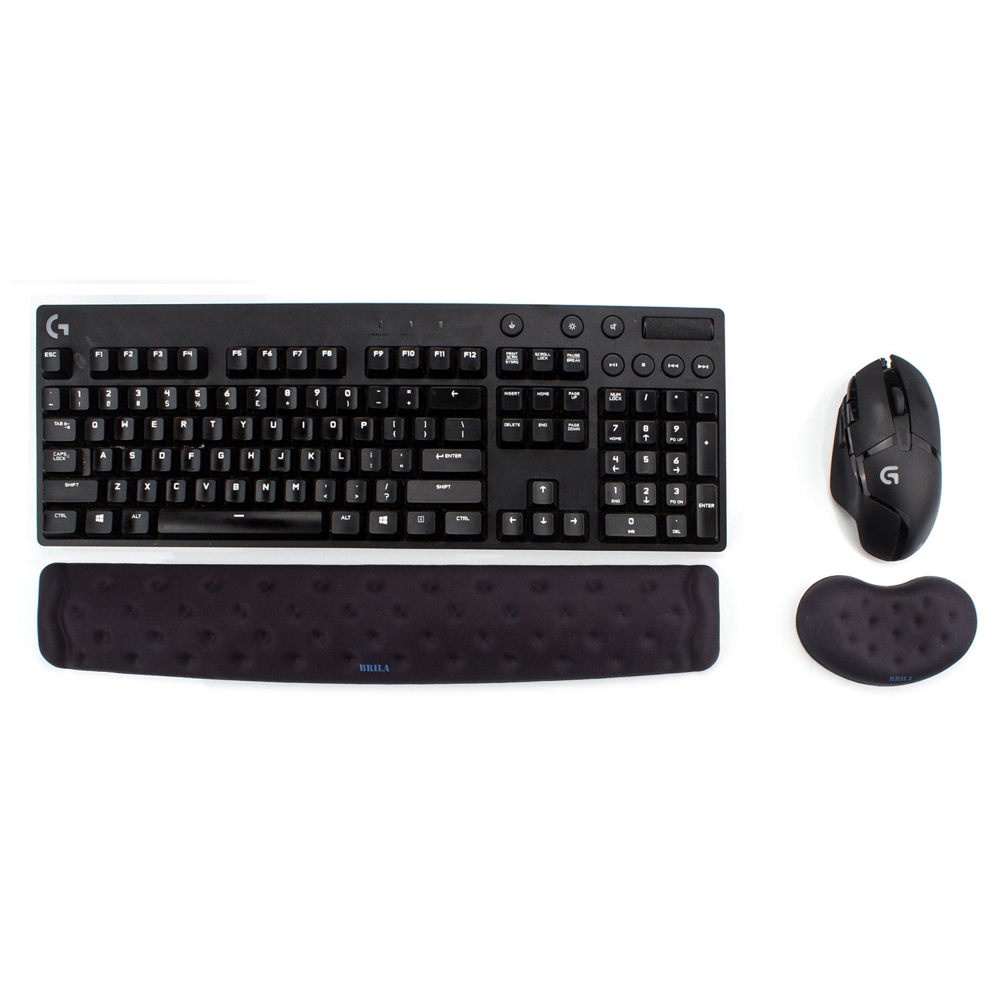 BRILA Memory Foam Mouse & Keyboard Wrist Rest Support Pad Cushion Set for Computer, Laptop, Office Work, PC Gaming - Massage Holes Design (Black Bundle)