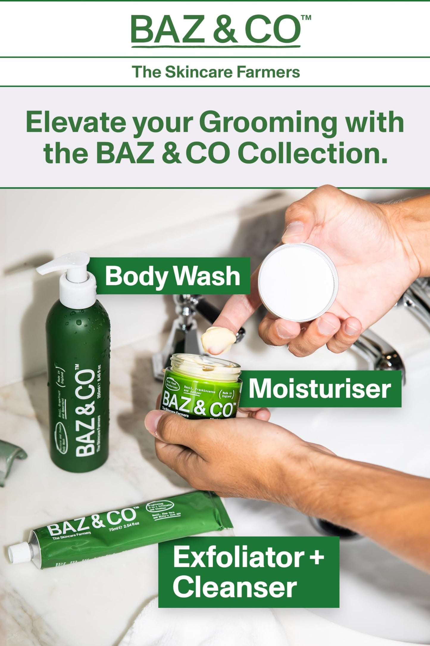BAZ & CO Skin Food Moisturiser Face Cream for Men 50ml with Basil, Frankincense and Juniper