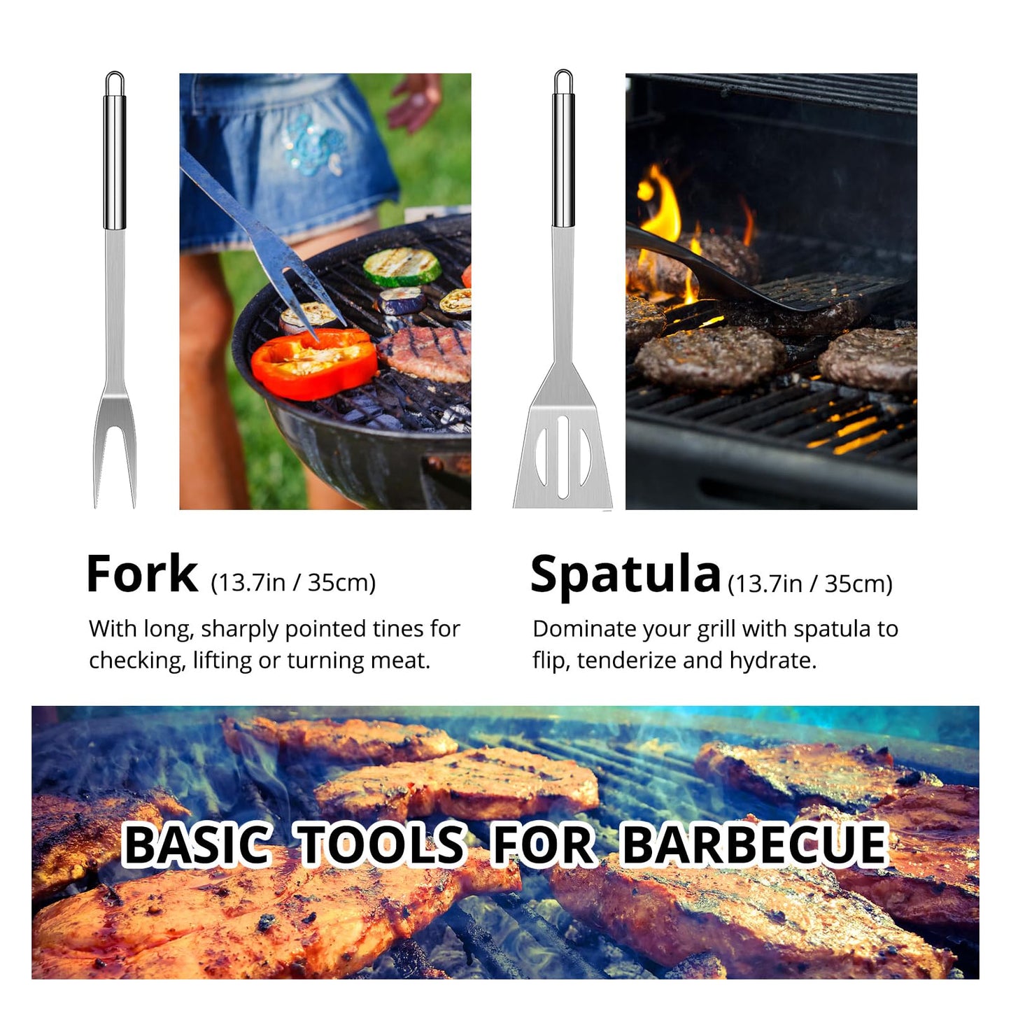 BBQ Utensil Set Stainless Steel Professional Barbecue Accessories Grill Tool with Bag Easy to Carry (9)