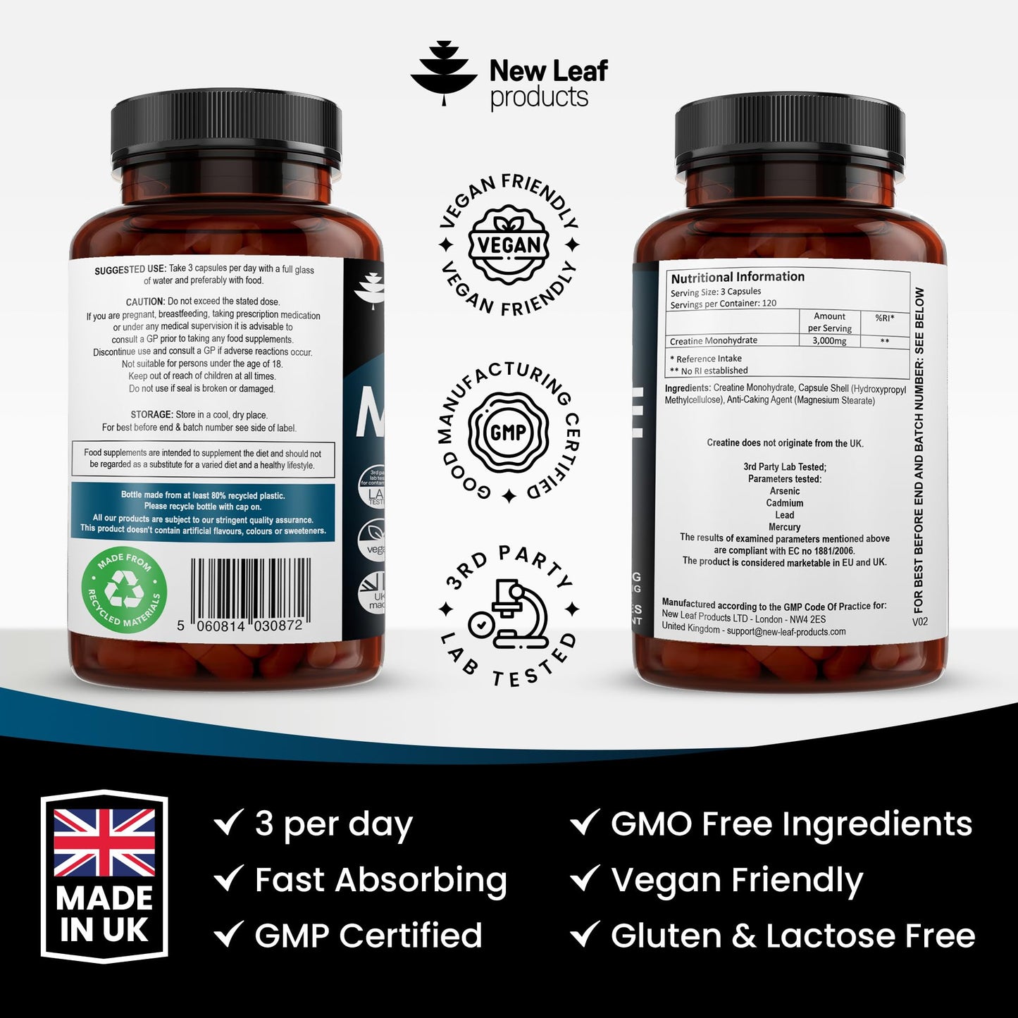 Creatine Monohydrate Capsules 3000mg - 360 Creatine Capsules (3 per Serving) 4 Months Supply- Exercise Workout Gym Supplement for Men & Women - Creatine Monohydrate Powder Capsules - UK Made