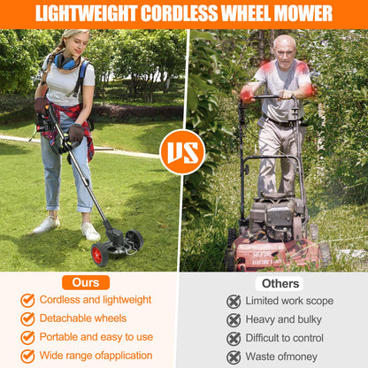 Cordless Strimmer 21v Garden Strimmer with 2pcs 4.0ah Batteries&25pcs Blade&removable Wheels Electric Strimmer Lightweight Battery Strimmer Height Adjustable Metal Blade Strimmer for Gardens Lawns