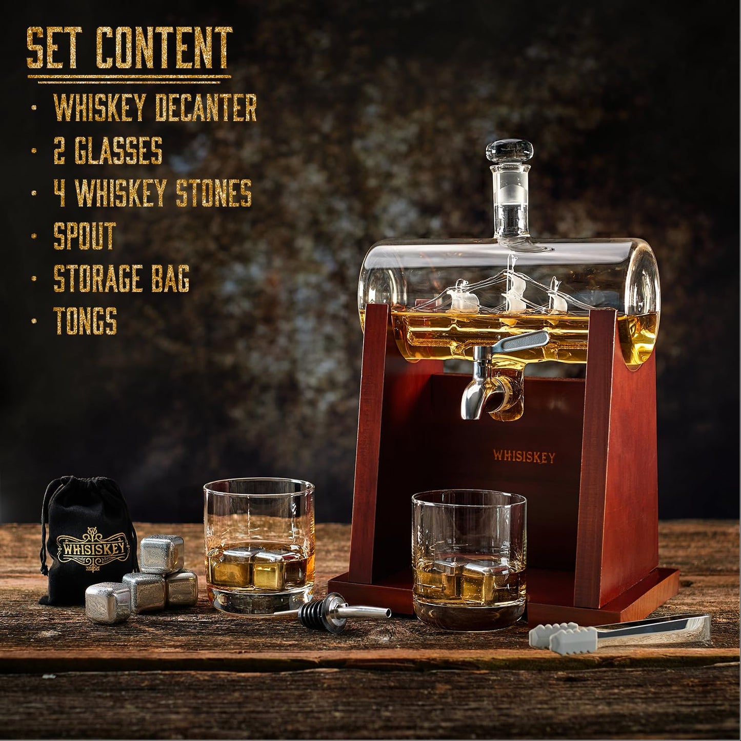 - Whisiskey – Whiskey Decanter – Sailing Ship - 1000 ml – Whiskey Carafe Set