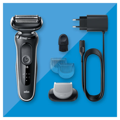 Braun Series 5 51-W1600s Electric Shaver for Men, Electric Razor for Men With EasyClick Body Groomer Attachment, EasyClean, Wet & Dry, Rechargeable, Cordless Foil Razor, White Rated Which? Best Buy