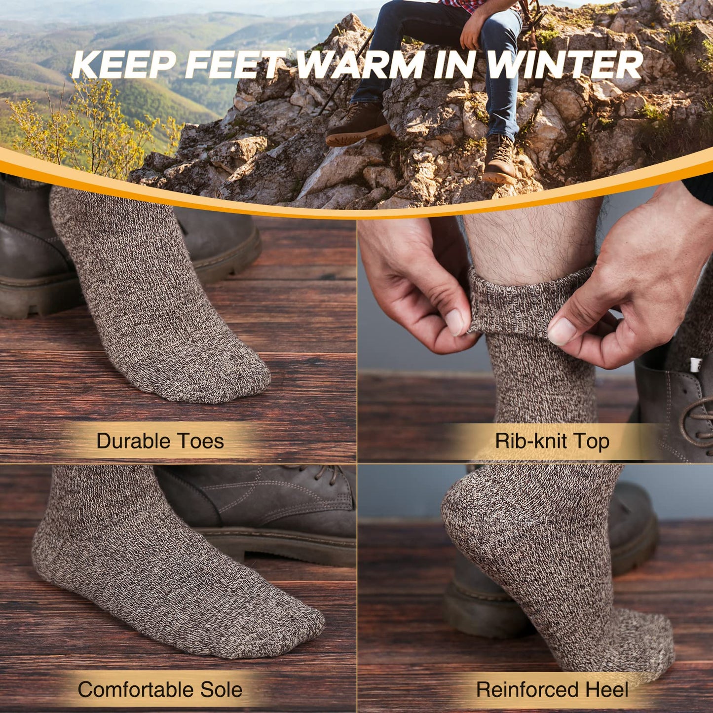 - SIHOHAN Mens Wool Socks | 5 Pairs Warm Crew Socks |Thick Boot Socks for Winter-