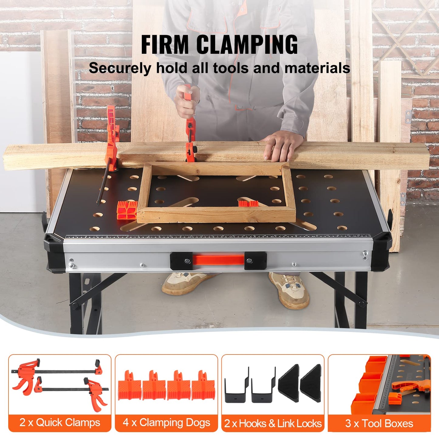 - VEVOR Folding Work Table, 2-in-1 as Sawhorse & Workbench, 1000 lbs Load Capacity -