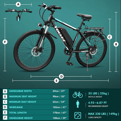 26'' Electric Bikes for Adults. City Commuter E-bike with High-Speed Brushless Motor. Electric Bike for 7 Speed Gear, Built-in 36V-8Ah/13Ah Removable Li-Ion Battery, G51 LCD Display, Dual Disc Brake