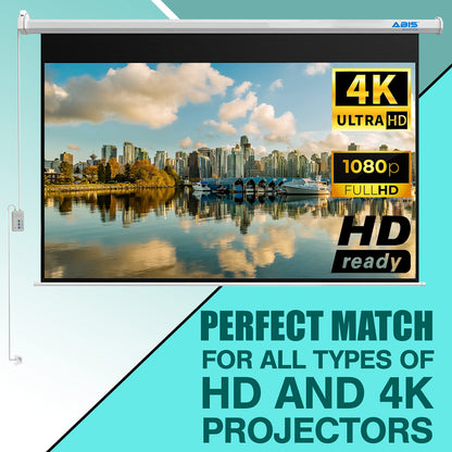 ABIS 84" Electric Motorised Projector Screen | Support 16:9 Aspect Ratio Resolution FHD, 2K to 8K | Perfect for Meeting, School, Home, Theatre, Cinema Indoor