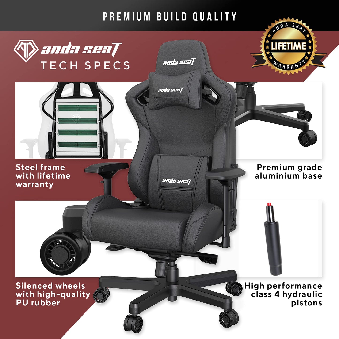 Anda Seat Kaiser 2 XL Gaming Chair - Ergonomic Reclining Video Game Chairs, PVC Leather Computer Home Office Chair, Heavy Duty Neck & Back Lumbar Support - Black Folding Recliner Seat for Adults