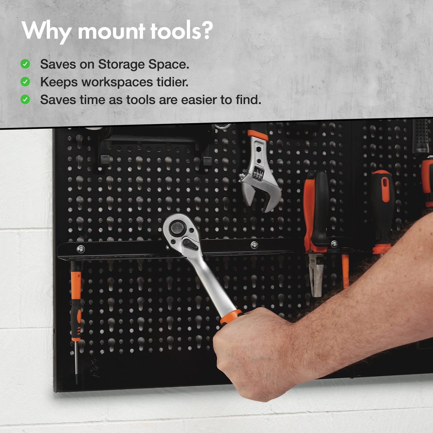 = VonHaus Tool Pegboard - 45pc - Shed and Garage Wall Storage Tool Board