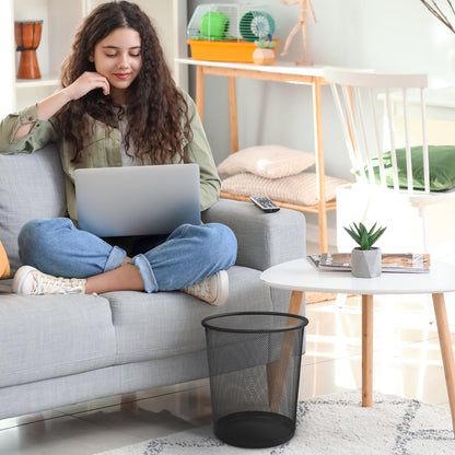 - KEPLIN Round Trash Can | Black Non-slip Mesh Bin | Stylish & Sturdy Metal Waste Paper Bin -