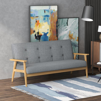 - HOMCOM Modern 3 Seater Sofa | Linen Fabric Upholstery Tufted Couch | Rubberwood Legs Dark -