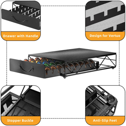 - HFHOME Metal Coffee Pod Holder | 50 Nespresso Vertuo Capsules Pod Holder -