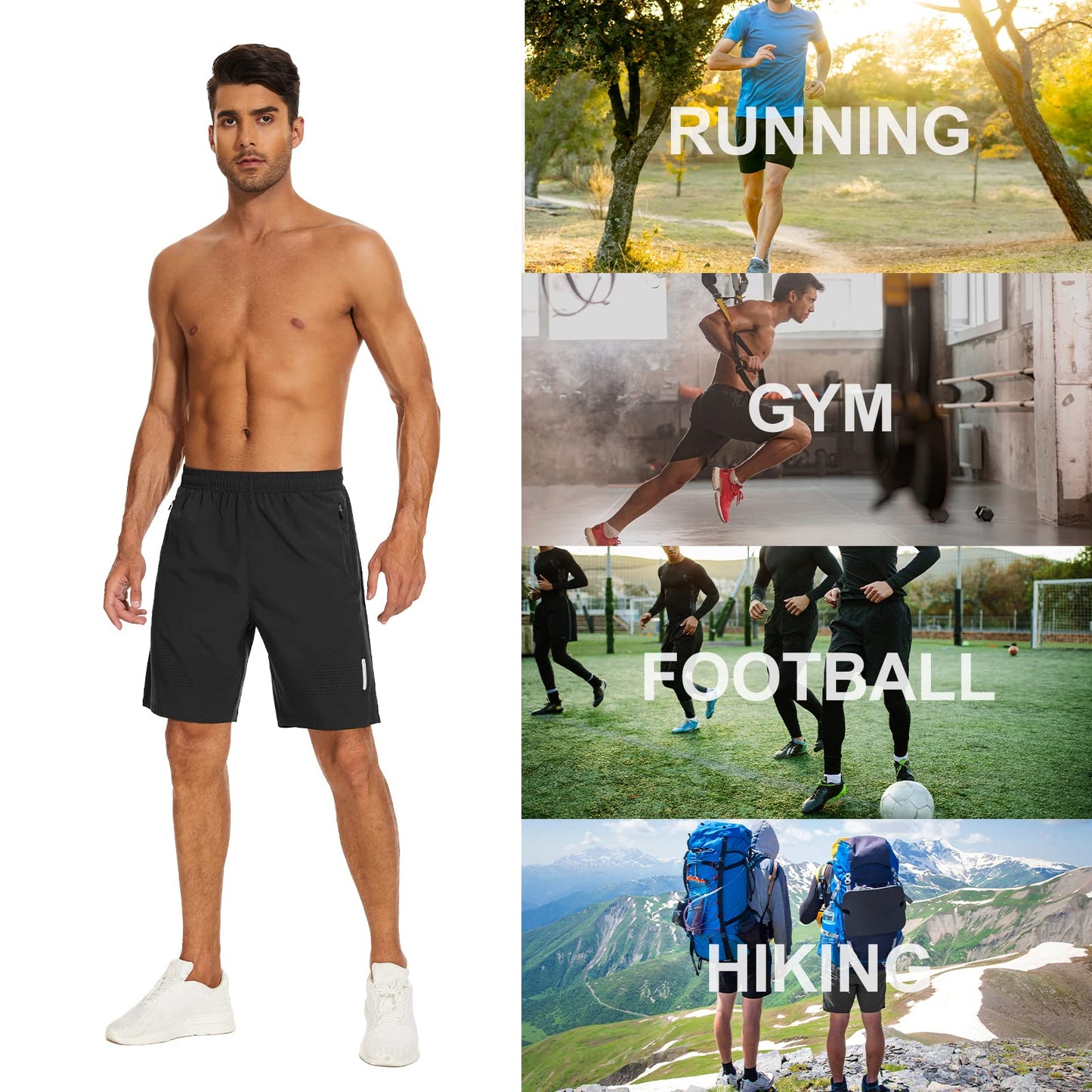 - YUTYTH Mens Gym Running Shorts Breathable Quick Dry 7" Gym Athletic Shorts with Zipper Pockets and Reflective Strip Black