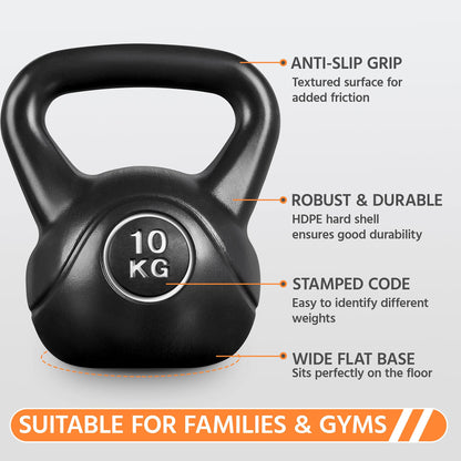 - Yaheetech 10KG Coated KettleBell for Strength and Weight Training, Home Gym, Black.