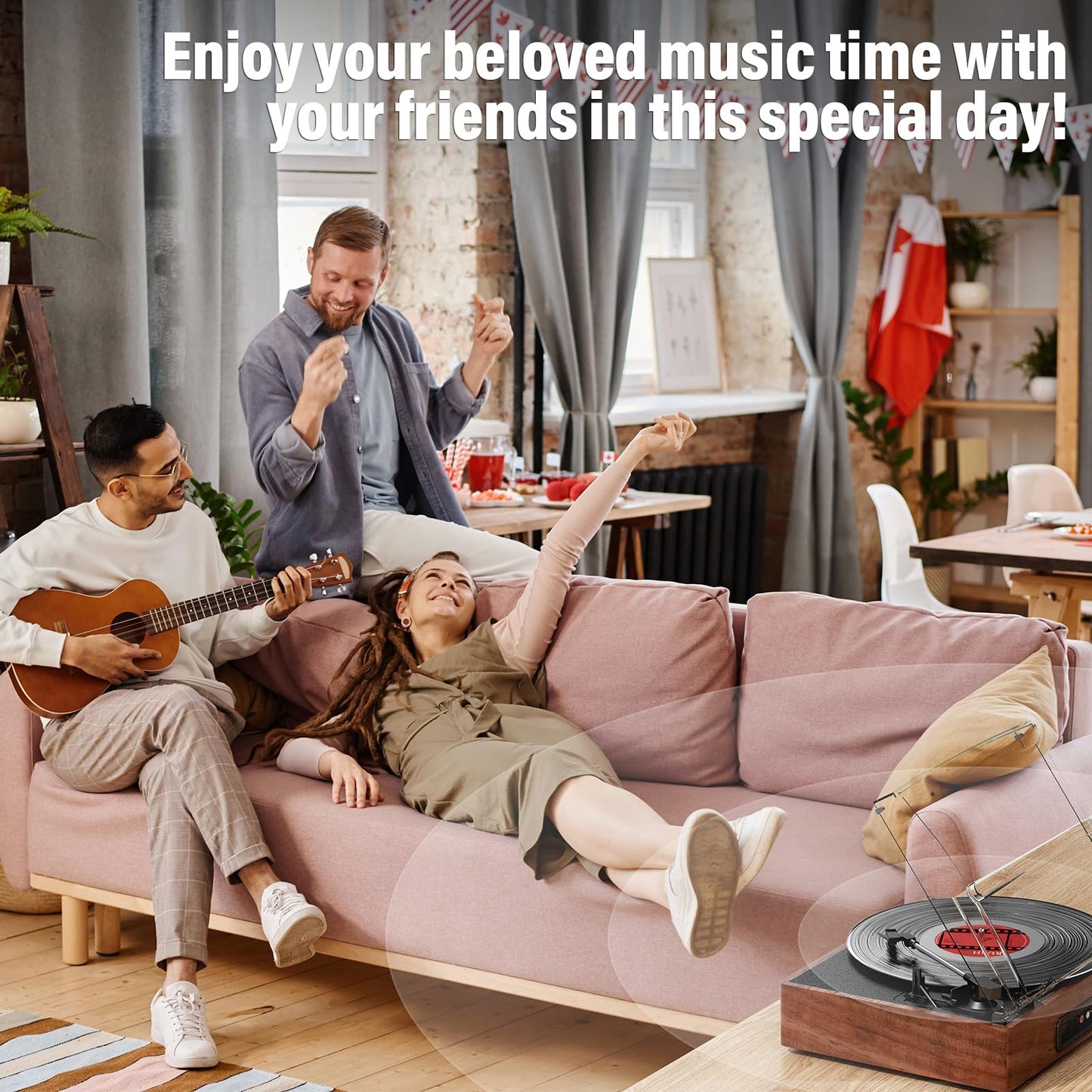 - Mersoco Bluetooth Record Player Belt-Driven 3-Speed Turntable -