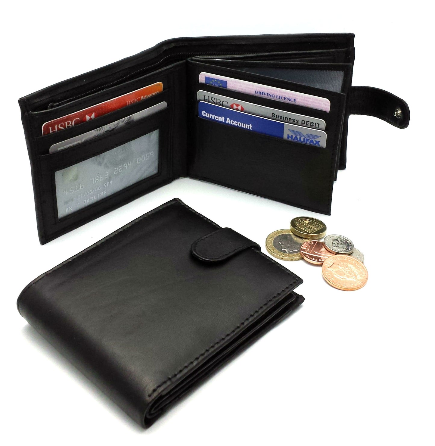 - Personalised Black Engraved Soft Leather Mens Wallet | Coin Pocket Pouch -