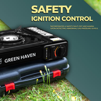 - GREEN HAVEN Black Portable Camping Stove | Comes With 4 Butane Gas & Carry Case -