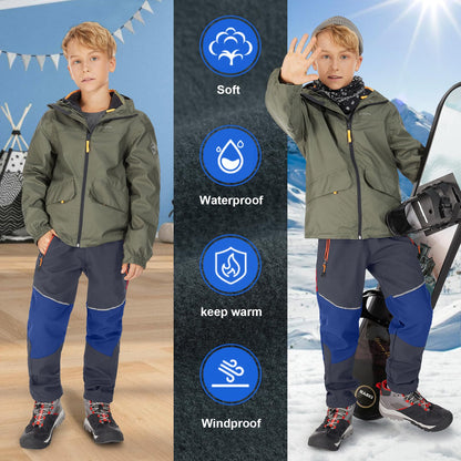 - Waterproof Trousers Kids Fleece Lined Girls Boys Cargo Soft Shell Trousers Insulated