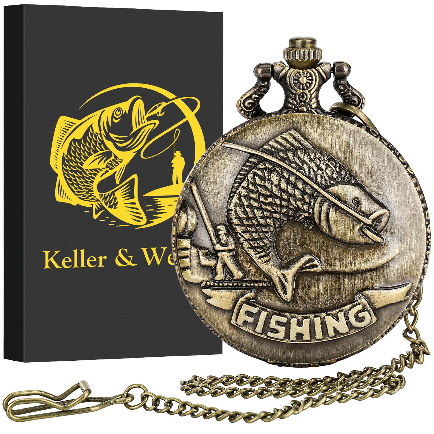 - Keller & Weber Vintage Fishing Pocket Watches for Men | FOB Pocket Watch with Chain -