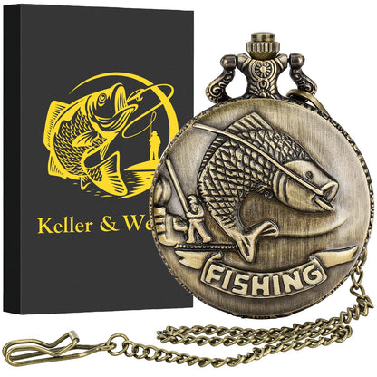 - Keller & Weber Vintage Fishing Pocket Watches for Men | FOB Pocket Watch with Chain -