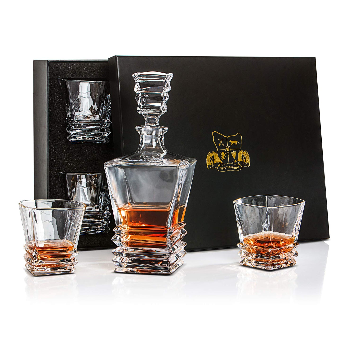- Van Daemon Crystal Whisky Decanter (750ml) and Set of 4 Whiskey Glasses (300ml) -