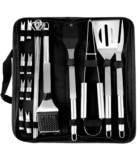 Coocnh 20pc Heavy Duty BBQ Grill Tool Set in Case - The Very Best Grill Gift on Birthday Wedding - Professional BBQ Accessories Set for Outdoor Cooking Camping Grilling Smoking