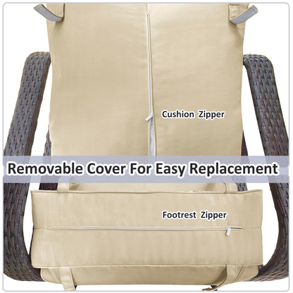 ATR ARTTOREAL Garden Recliner Chair,Patio Reclining Rattan Adjustable Position Height Armchair with Footrest and Backrest,Aluminum Frame,Brown Hand-woven Wicker,Khaki Color