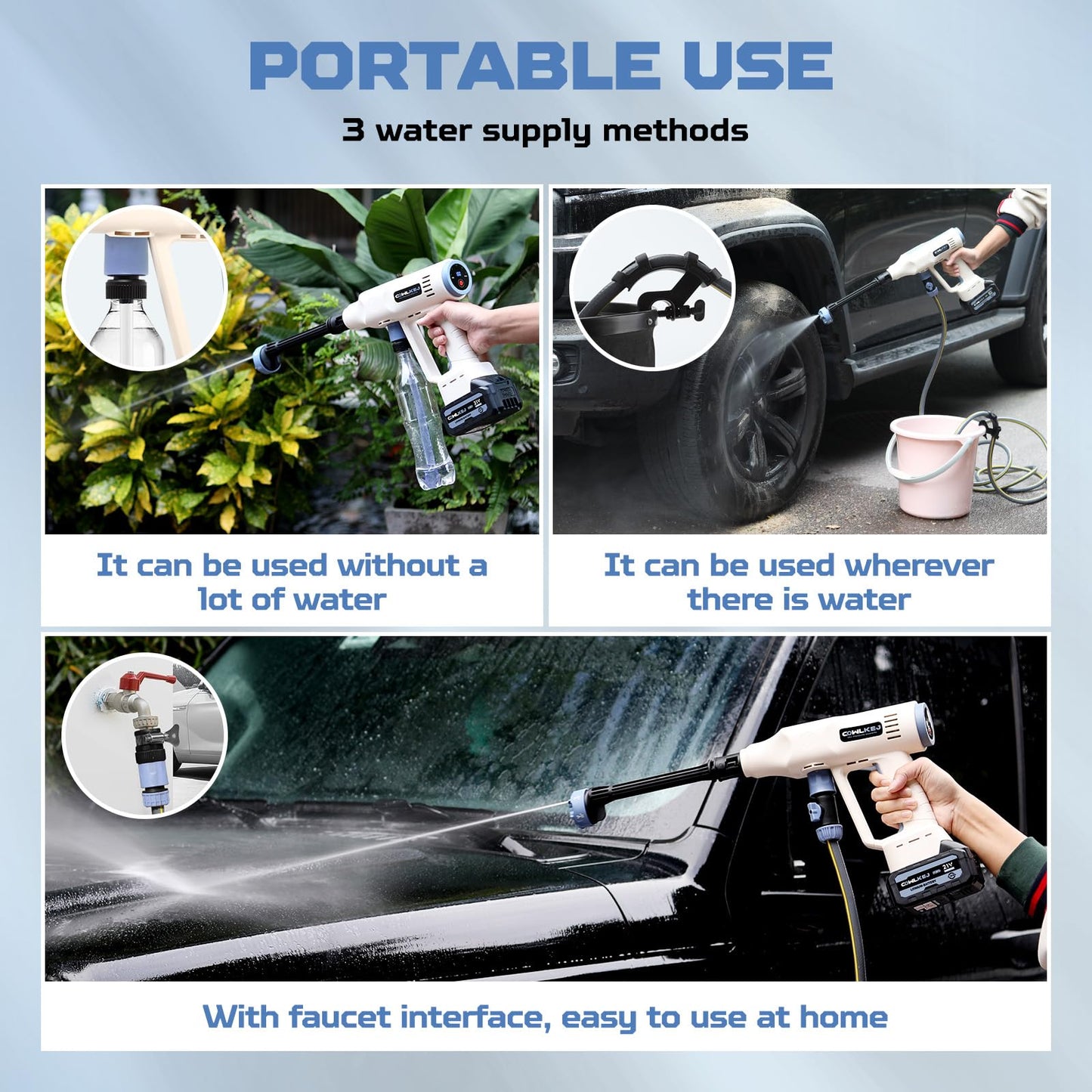 CQWLKEJ Cordless Pressure Washer with Foam Cannon, 652PSI Bushless Portable Pressure Washer with 2PCS 3.0Ah Battery, 6-in-1 Nozzle, Battery Pressure Washer for Car/Floor/Garden Cleaning & Watering