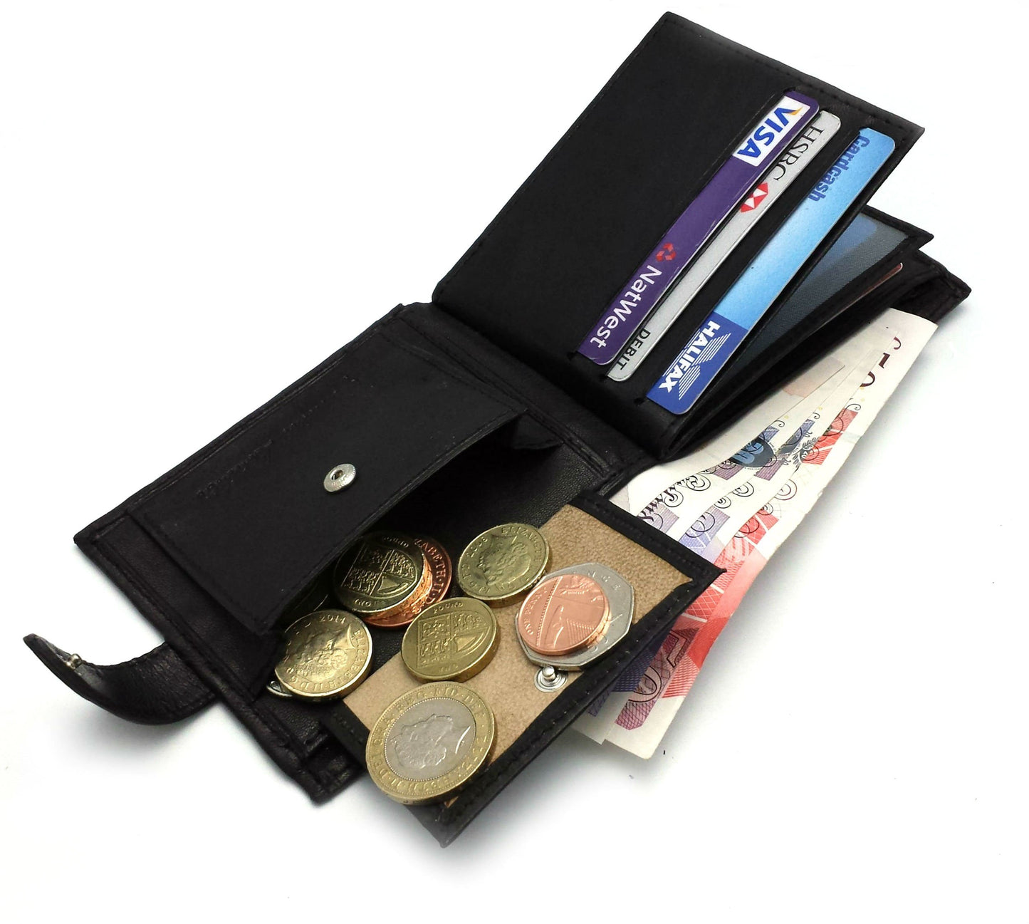 - Personalised Black Engraved Soft Leather Mens Wallet | Coin Pocket Pouch -