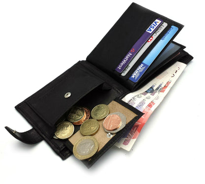 - Personalised Black Engraved Soft Leather Mens Wallet | Coin Pocket Pouch -