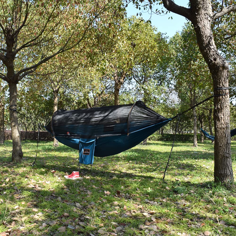 AnorTrek Professional Camping Hammock with Mosquito Net, Lightweight Portable Double Hammock with Two 10 FT Hammock Tree Straps, 230T Nylon Hammock for Camping Hiking Garden Backpacking (Green)