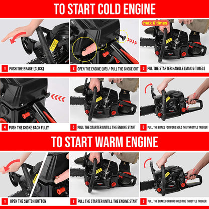 BU-KO 65cc Petrol Chainsaw 3.89HP 20" Bar with 2 Chains and 16" Bar with 2 Chains - Cover Bag and Full Safety Gear…