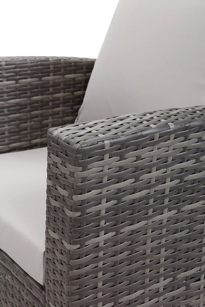 - Mixed Grey Outdoor Rattan Garden Furniture Set | Grey Cushions Luxury 4 Seater Sofa with Chairs and Coffee Table -
