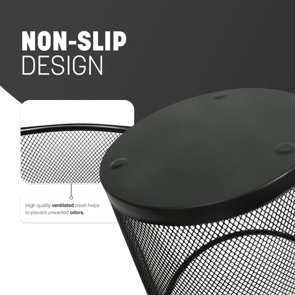 - KEPLIN Round Trash Can | Black Non-slip Mesh Bin | Stylish & Sturdy Metal Waste Paper Bin -