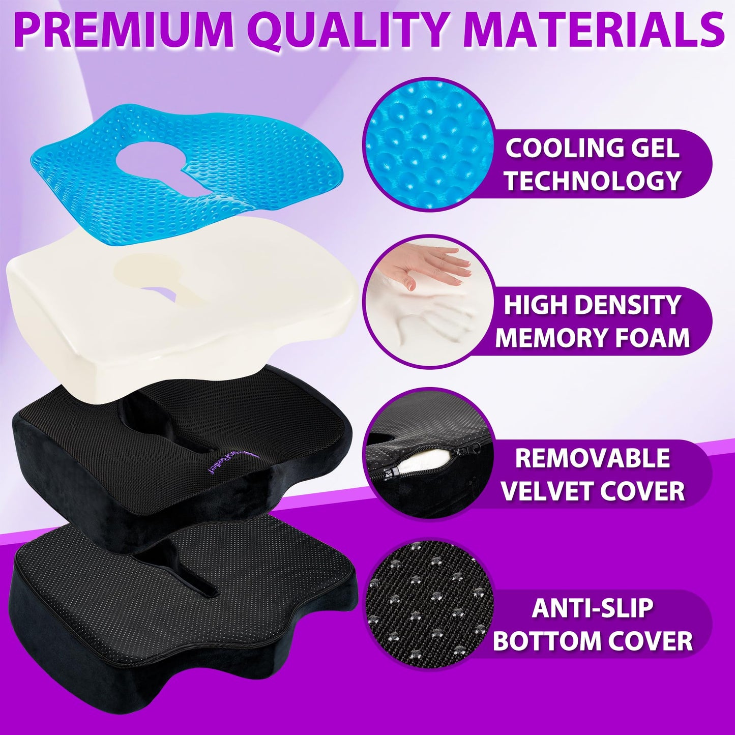 - ErgoRelief Gel-Infused Memory Foam Seat Cushion -